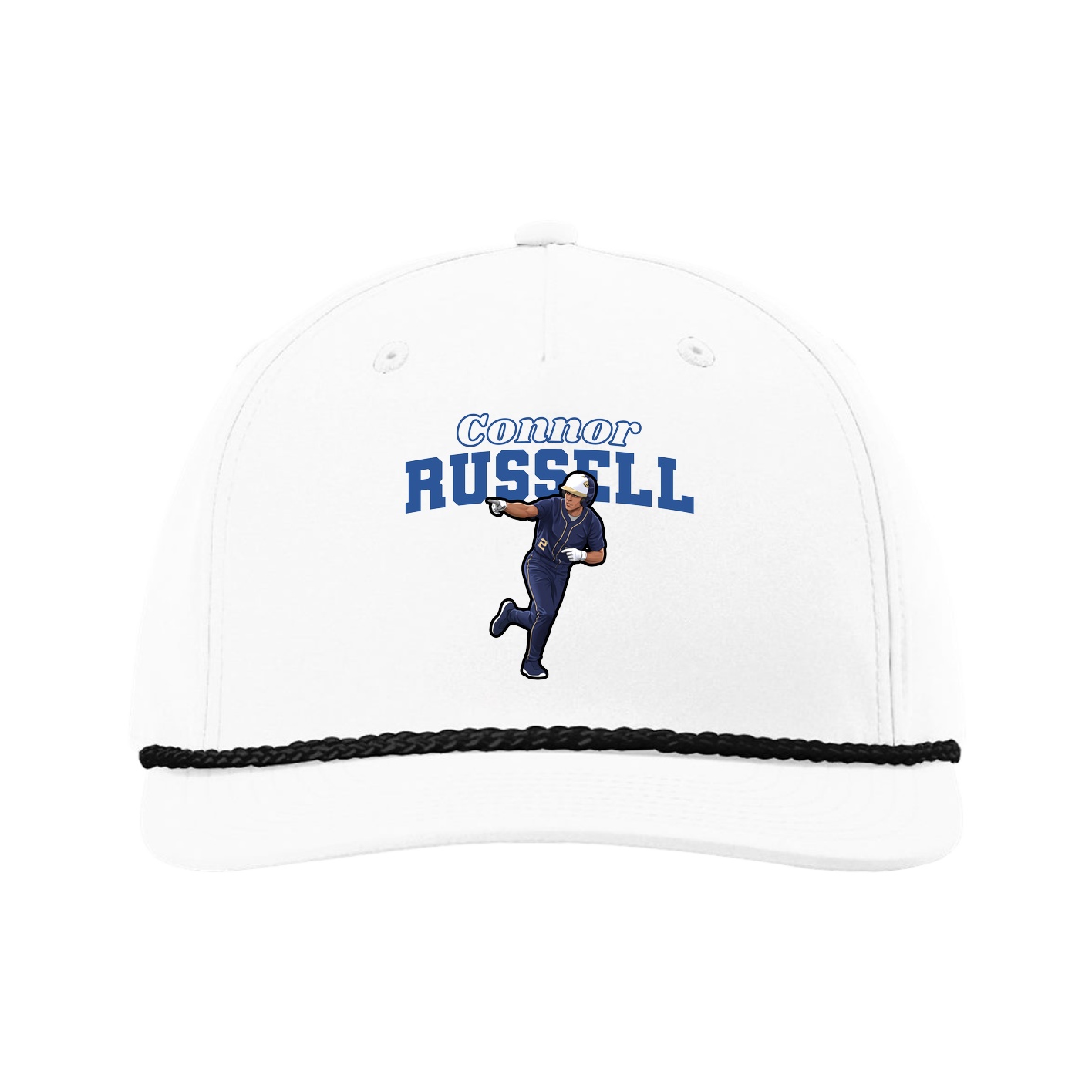 Five-Panel Classic Rope Cap — Name Arch in White