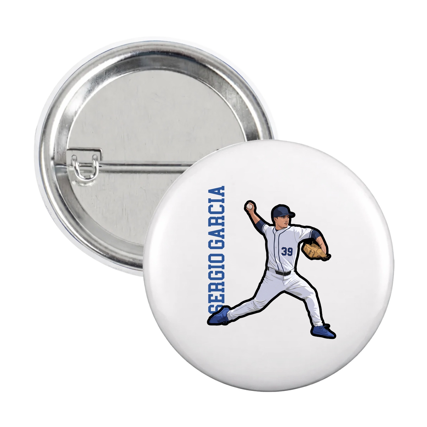 Game Day Button — Name Vertical in White