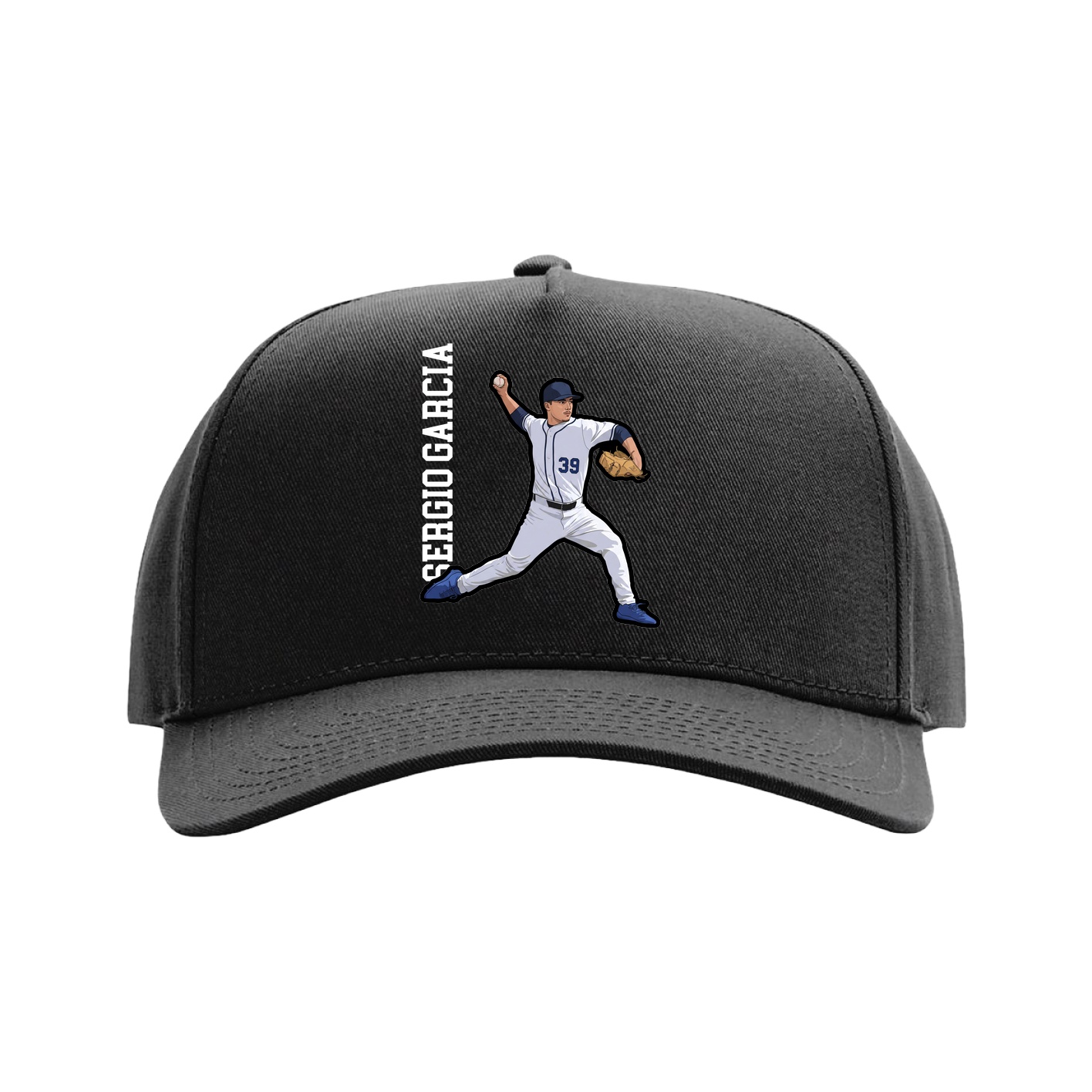 Full Fabric Five-Panel Champ Cap — Name Vertical in Black