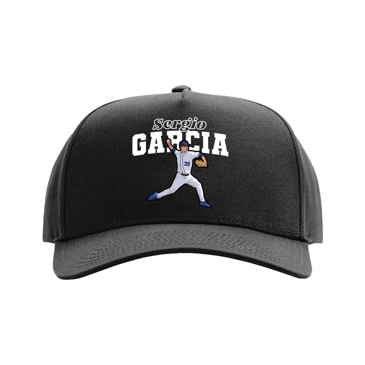Full Fabric Five-Panel Champ Cap — Name Arch in Black