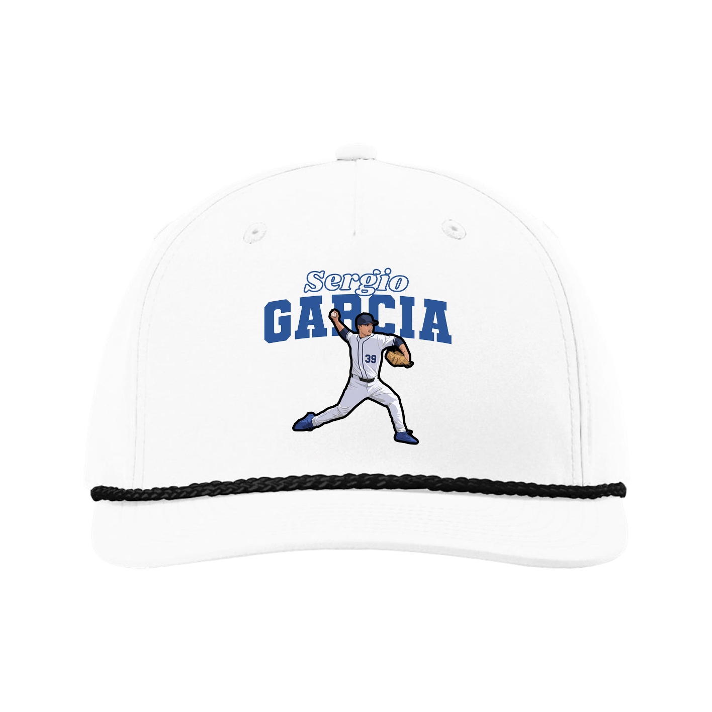 Five-Panel Classic Rope Cap — Name Arch in White