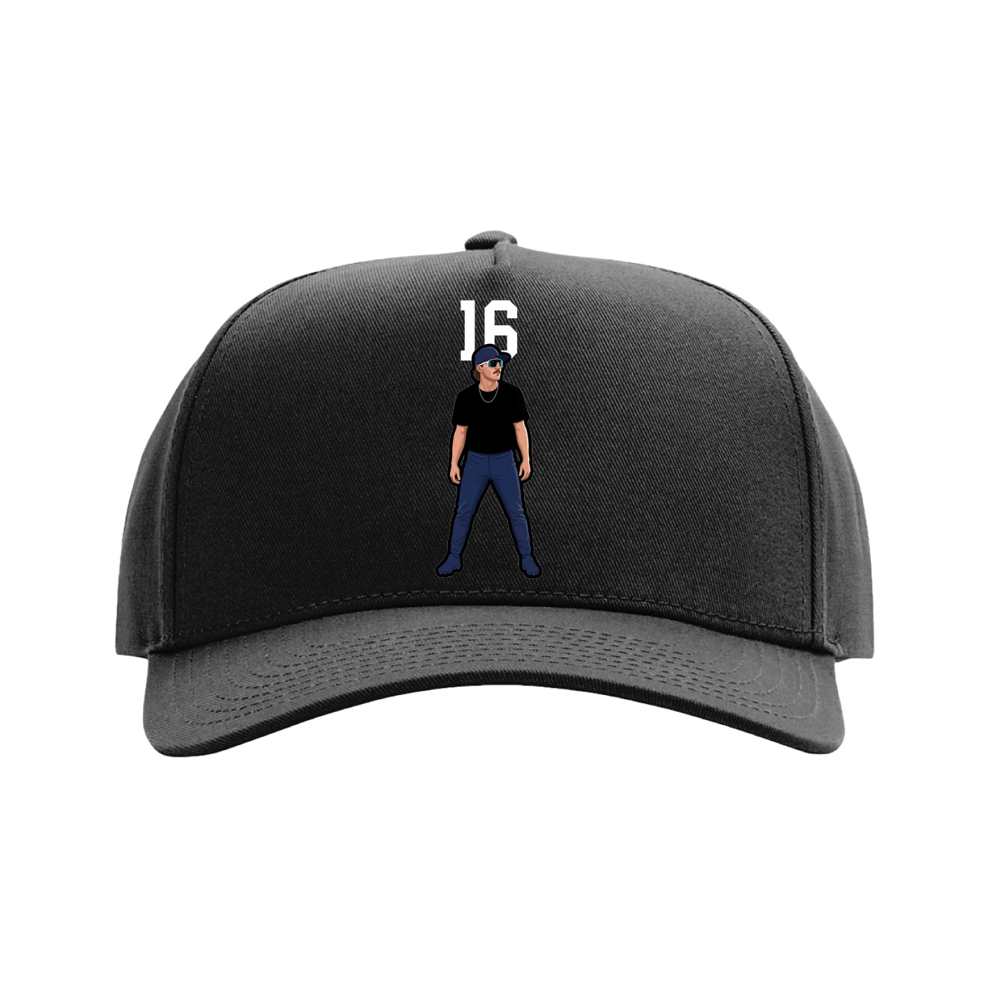 Full Fabric Five-Panel Champ Cap — Number Top in Black