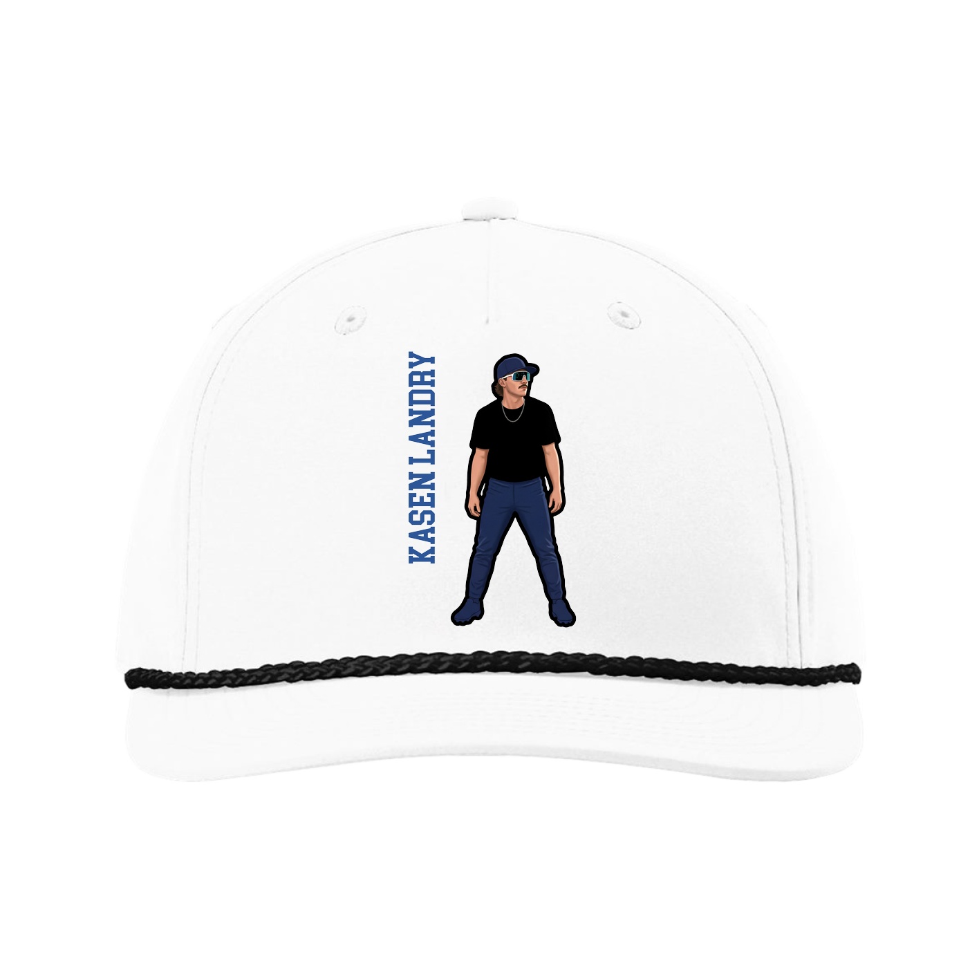 Five-Panel Classic Rope Cap — Name Vertical in White