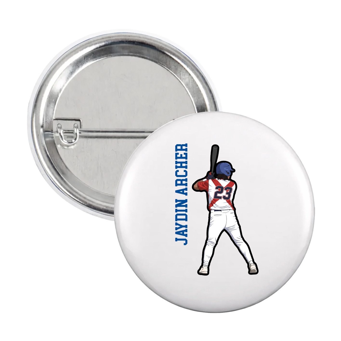 Game Day Button — Name Vertical in White
