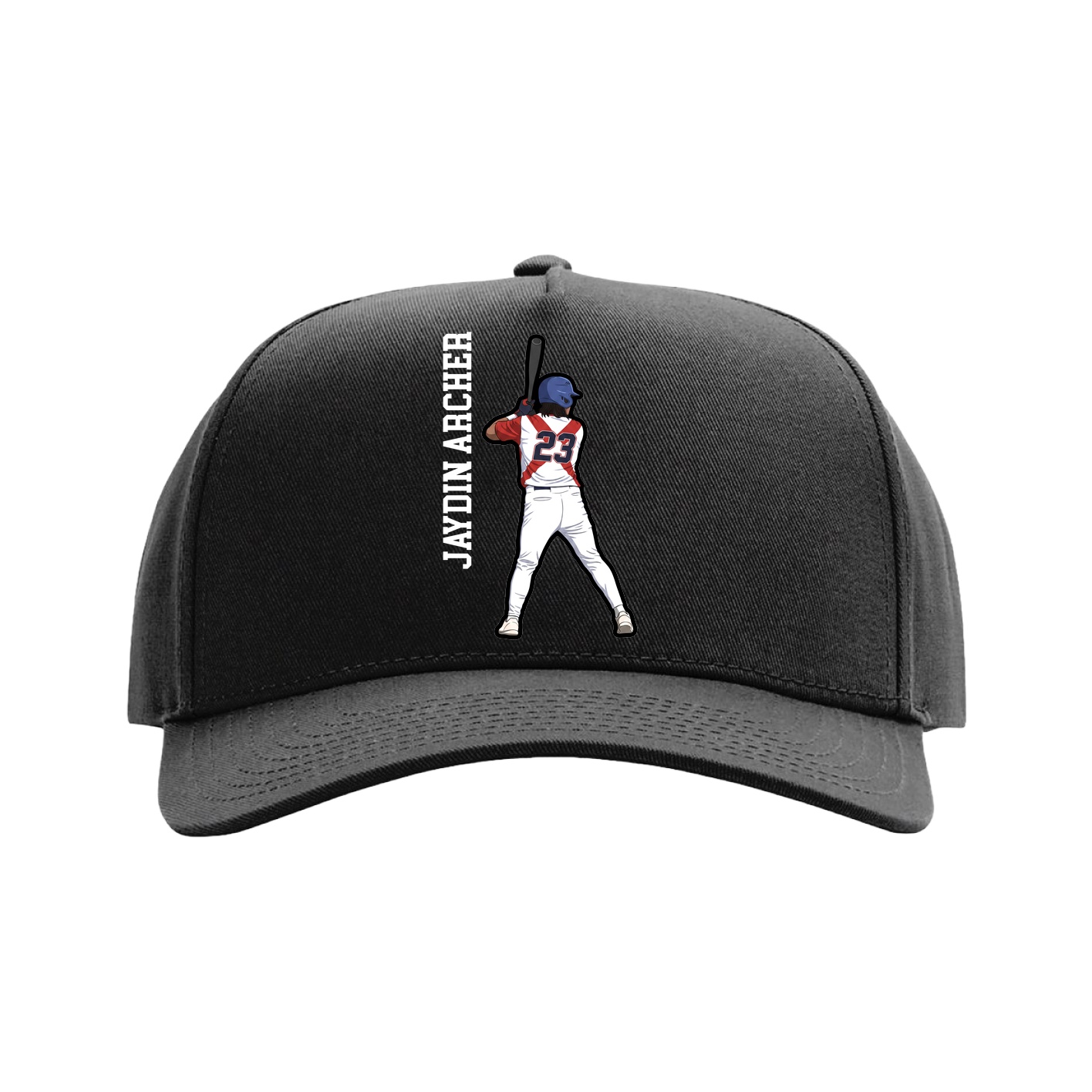 Full Fabric Five-Panel Champ Cap — Name Vertical in Black