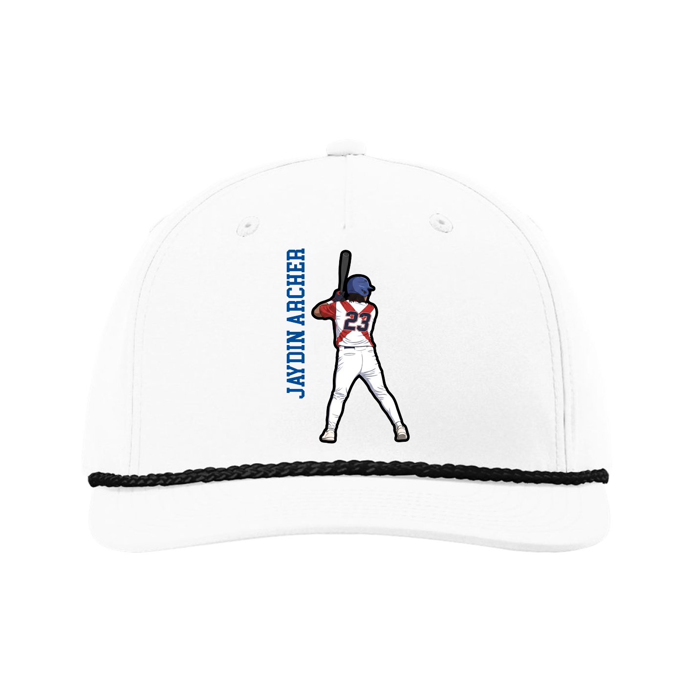Five-Panel Classic Rope Cap — Name Vertical in White