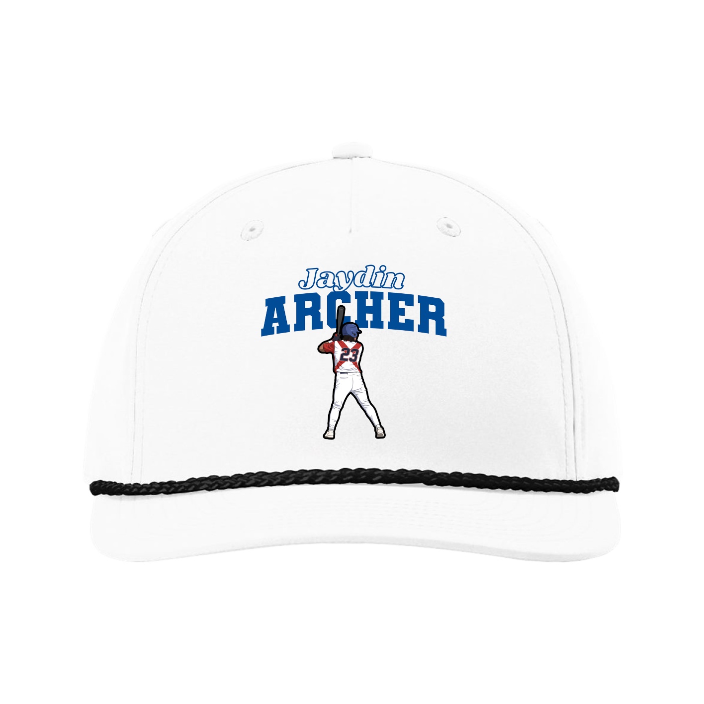 Five-Panel Classic Rope Cap — Name Arch in White