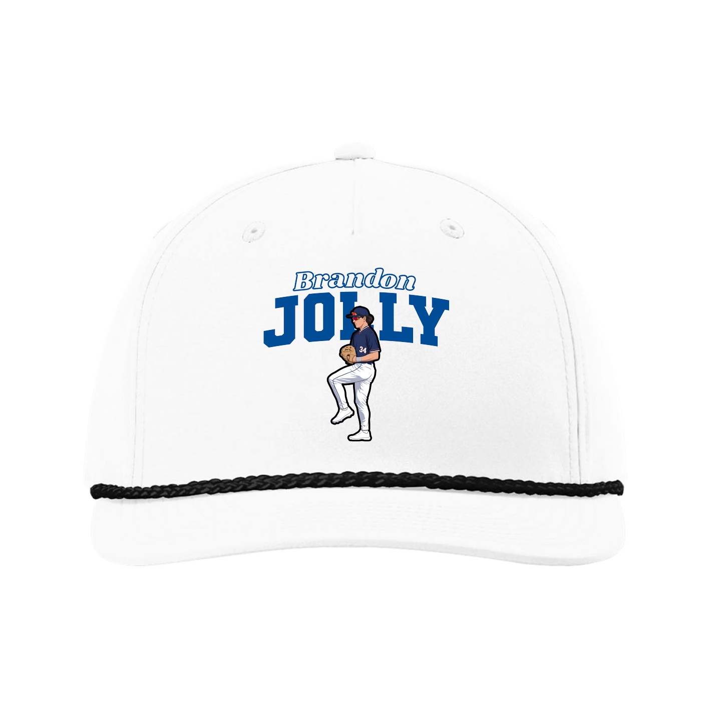 Five-Panel Classic Rope Cap — Name Arch in White