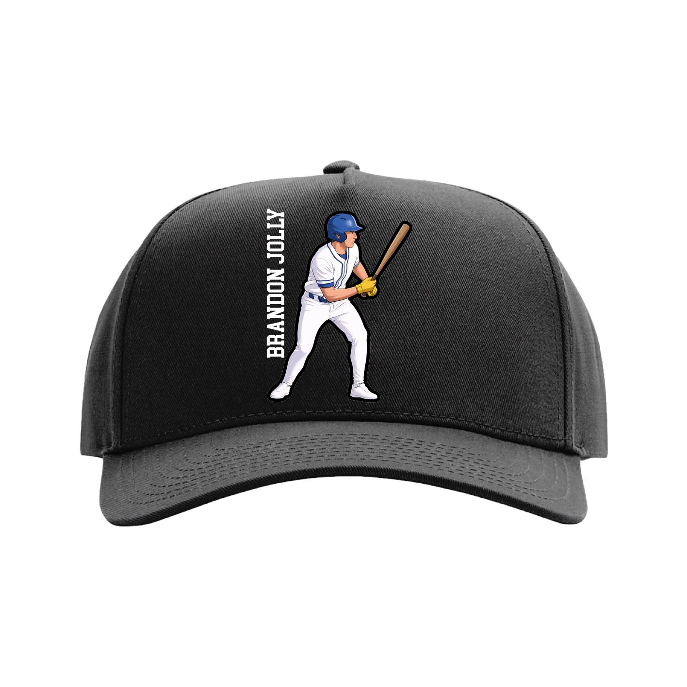 Full Fabric Five-Panel Champ Cap — Name Vertical in Black