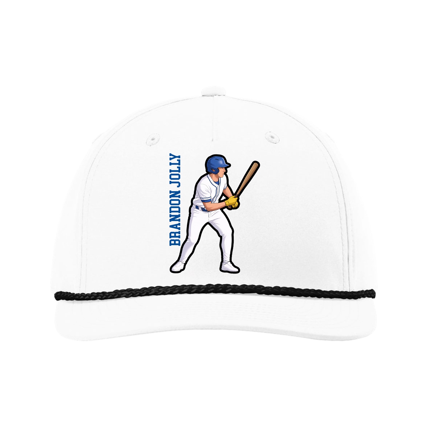Five-Panel Classic Rope Cap — Name Vertical in White
