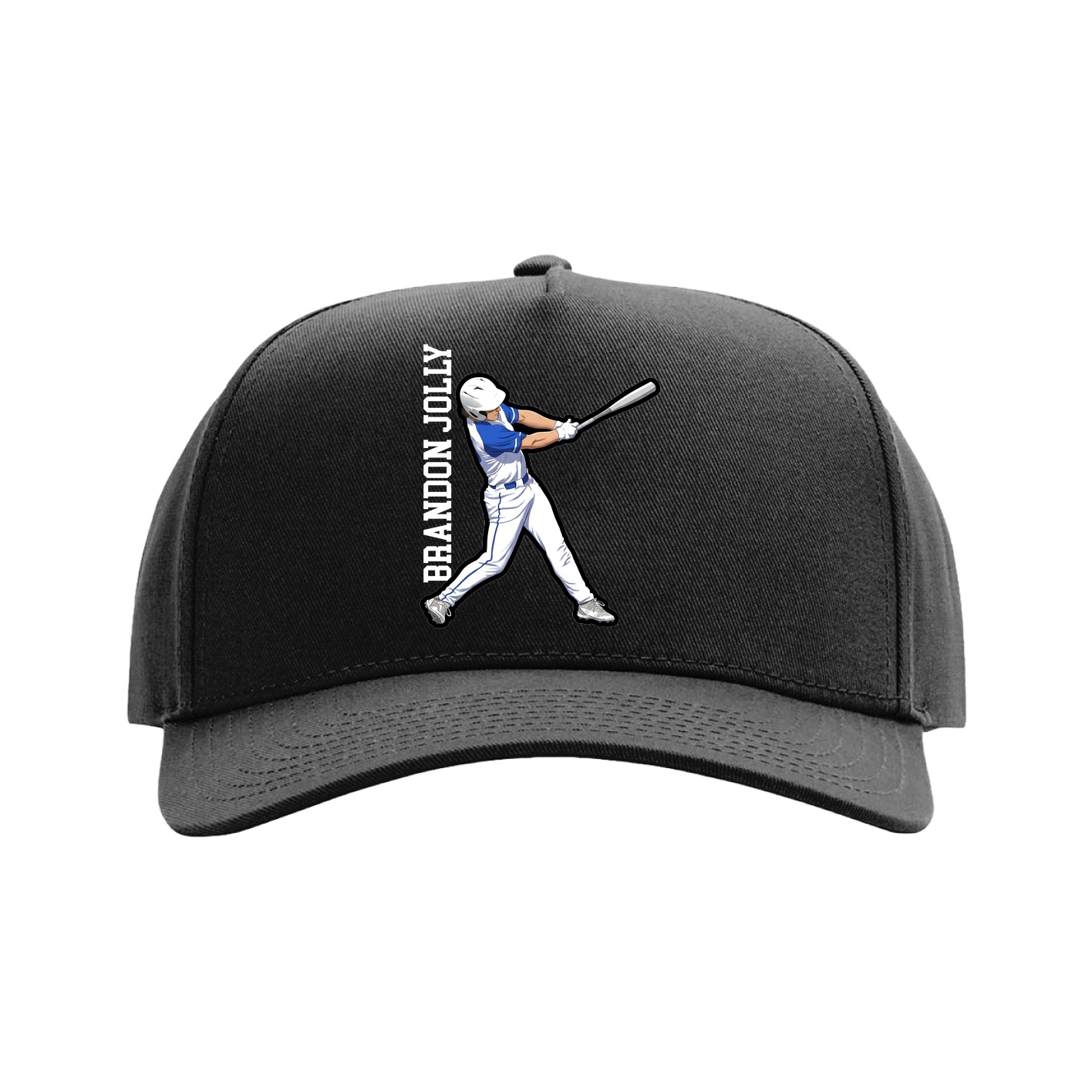 Full Fabric Five-Panel Champ Cap — Name Vertical in Black