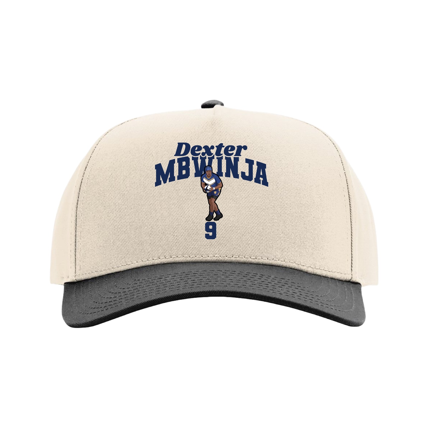 Full Fabric Five-Panel Champ Cap — Signature Arch in Cream/Black
