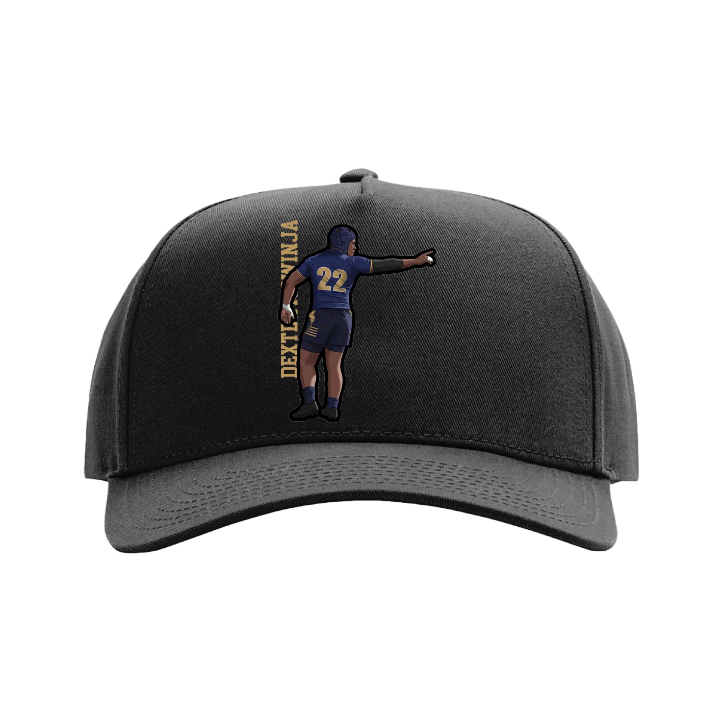 Full Fabric Five-Panel Champ Cap — Name Vertical in Black