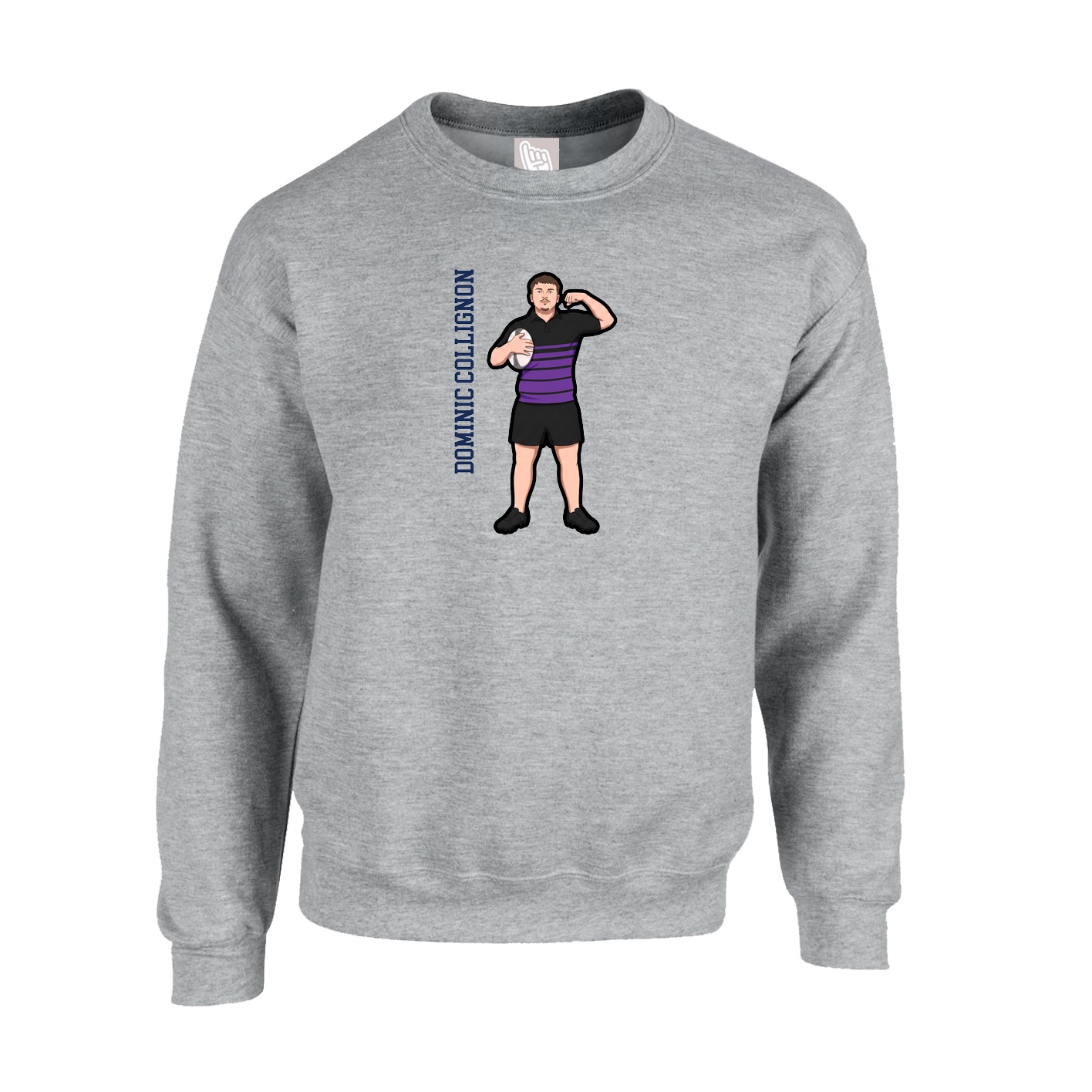 Fleece Crew — Name Vertical in Grey