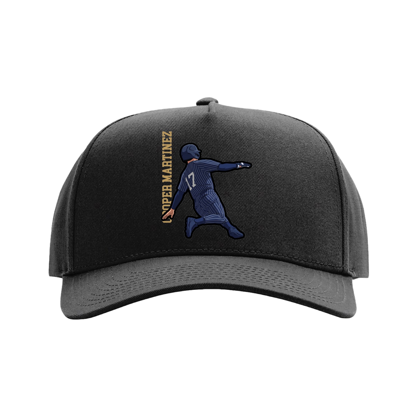 Full Fabric Five-Panel Champ Cap — Name Vertical in Black