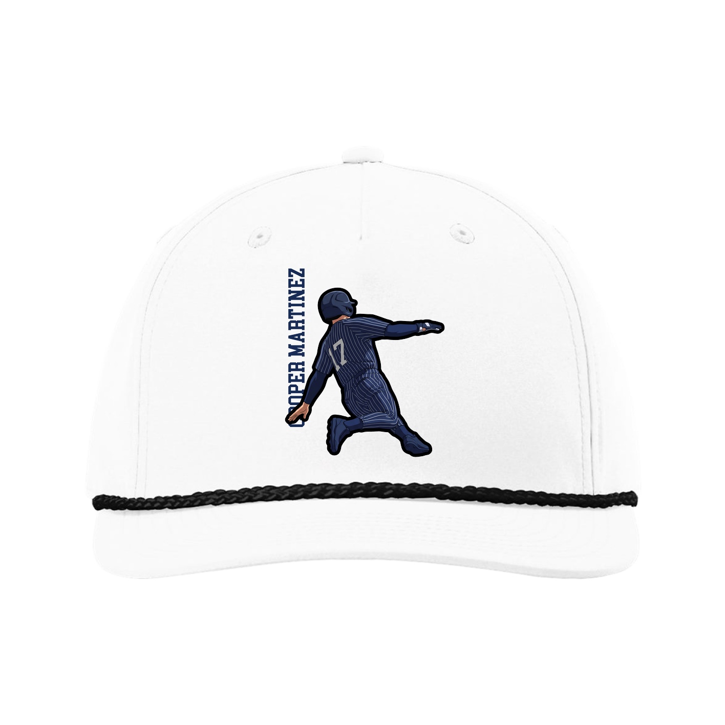 Five-Panel Classic Rope Cap — Name Vertical in White