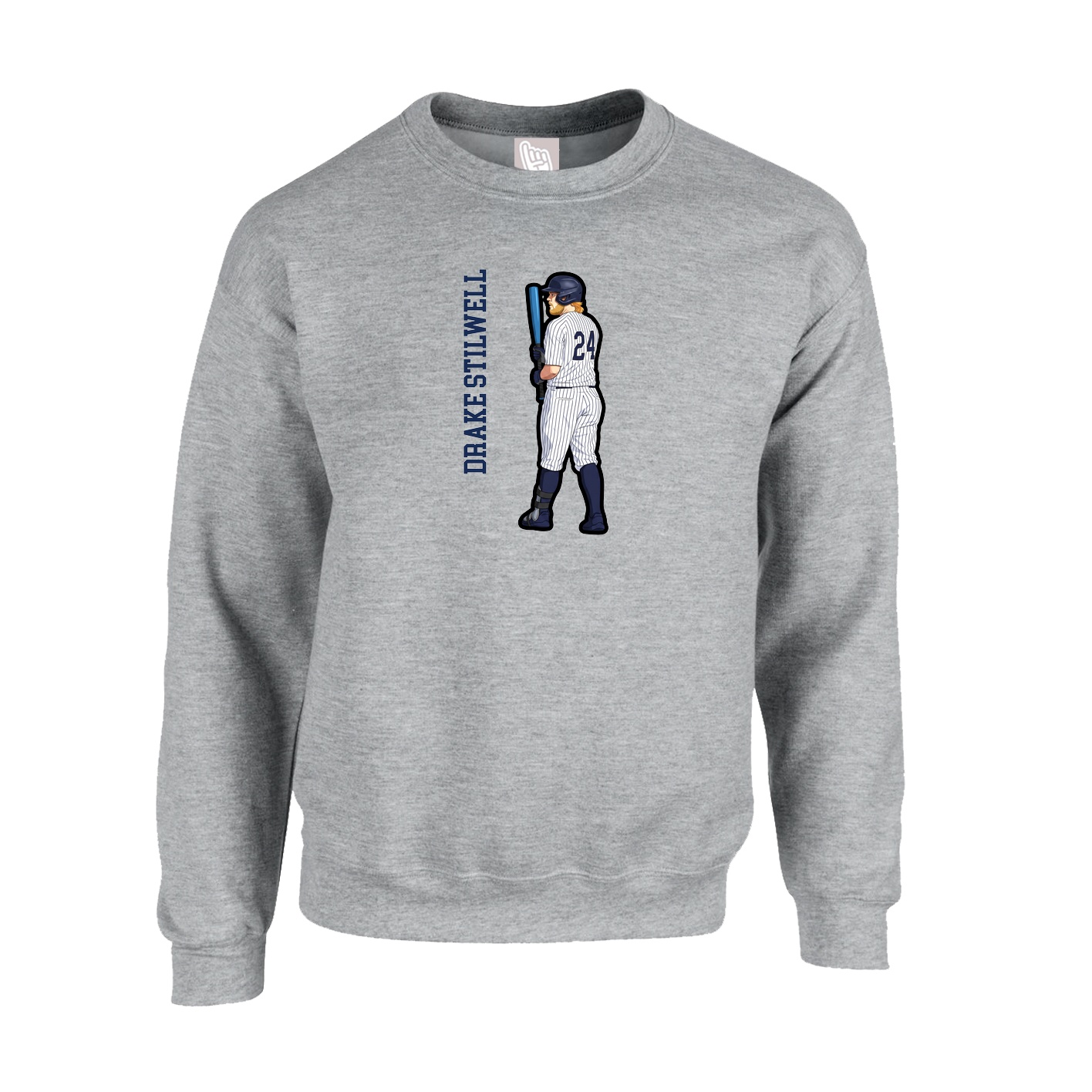 Fleece Crew — Name Vertical in Grey