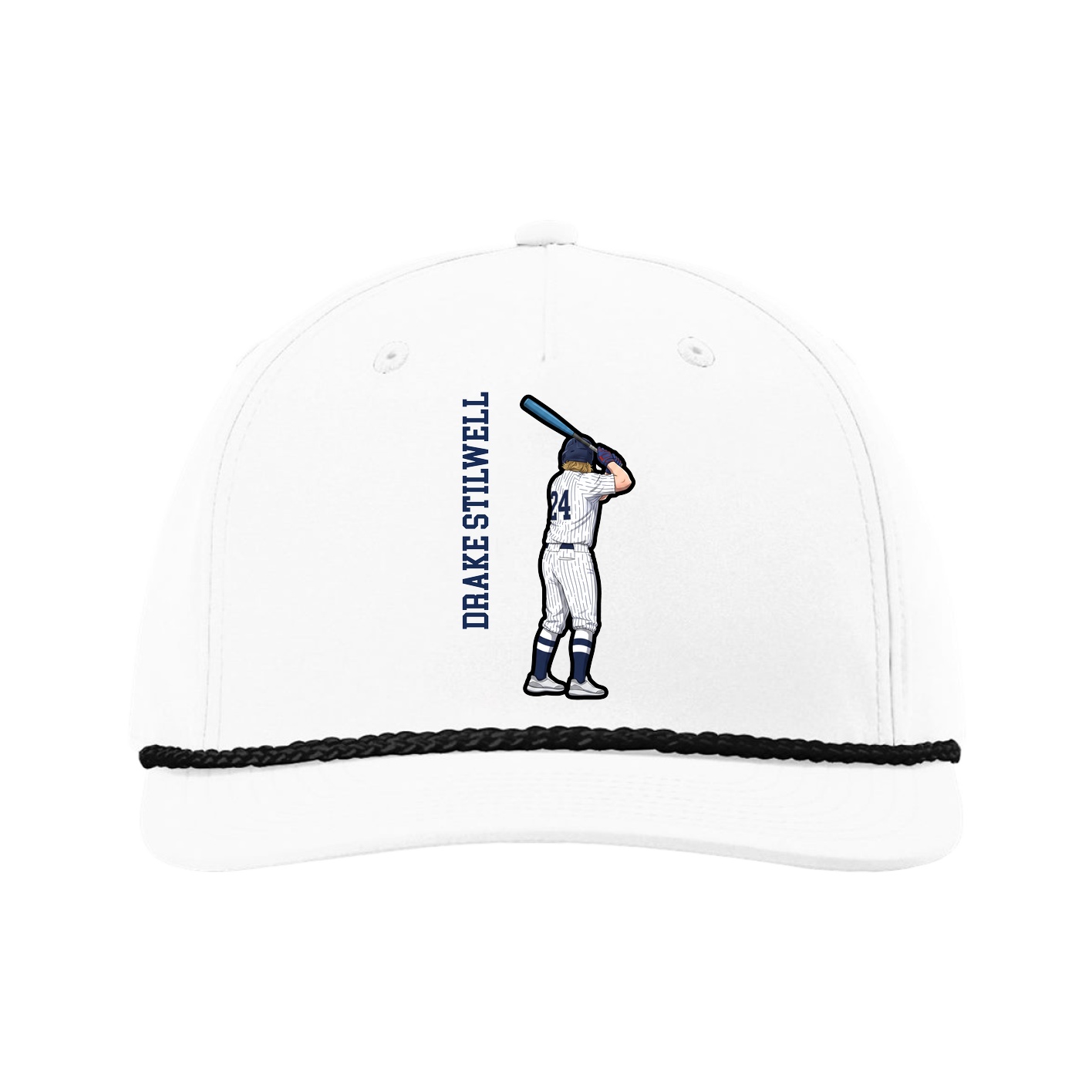 Five-Panel Classic Rope Cap — Name Vertical in White