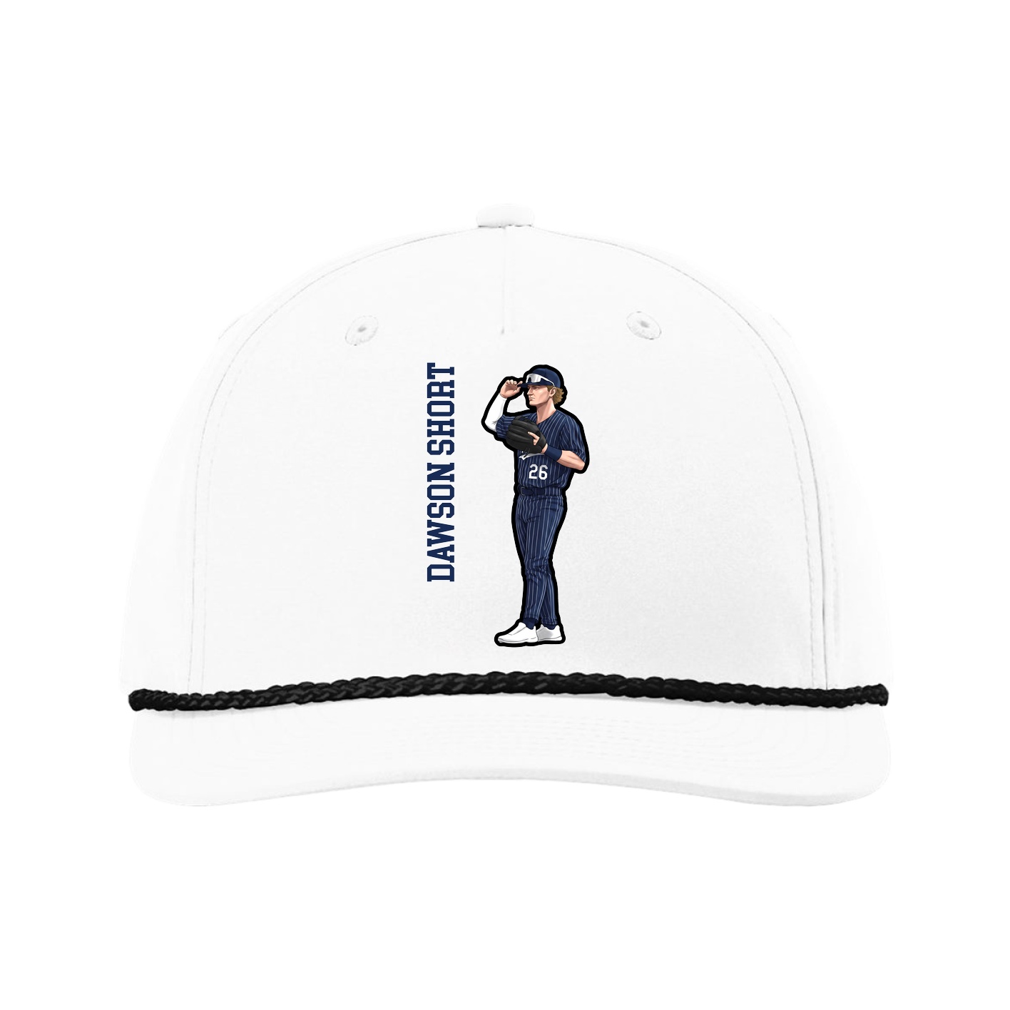 Five-Panel Classic Rope Cap — Name Vertical in White