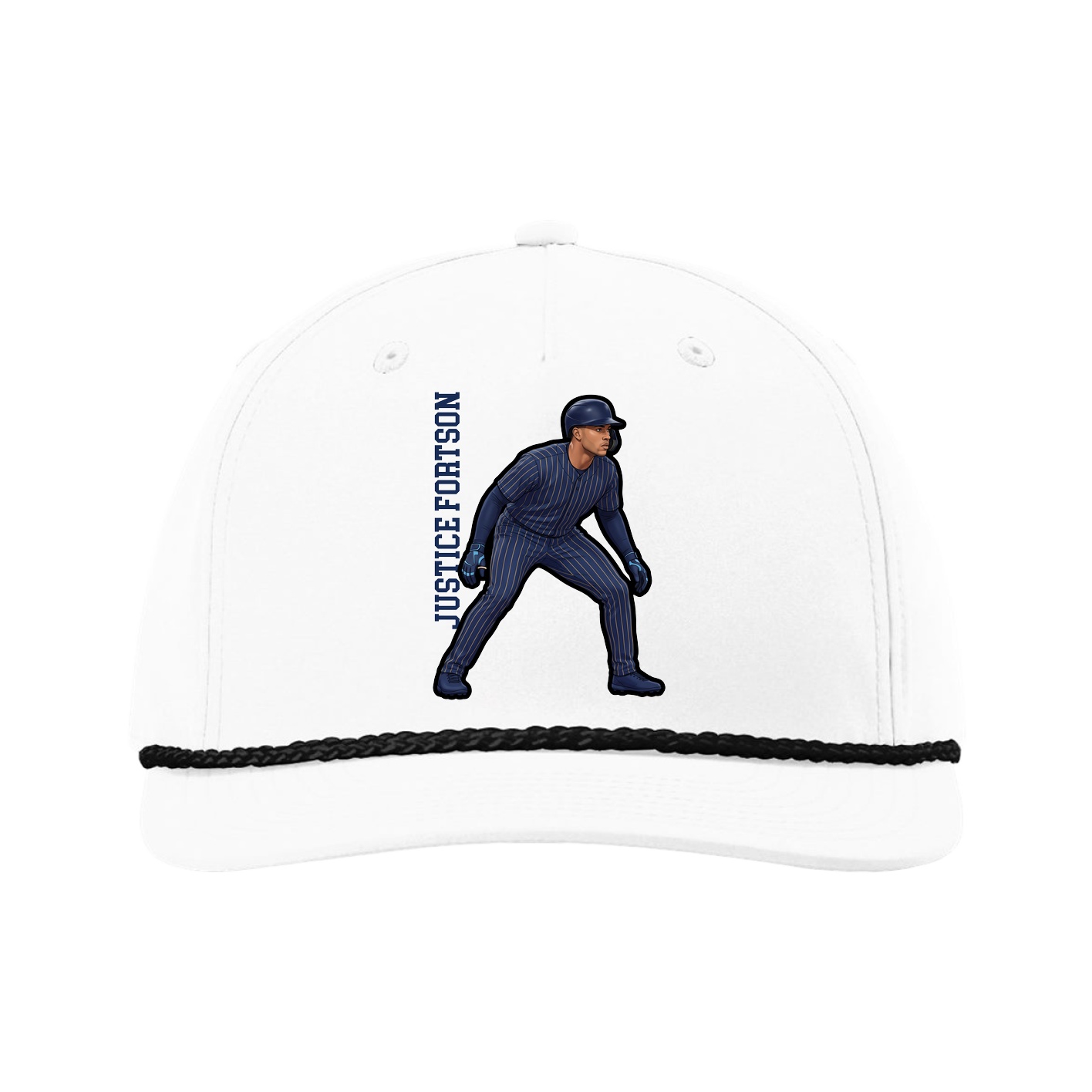 Five-Panel Classic Rope Cap — Name Vertical in White