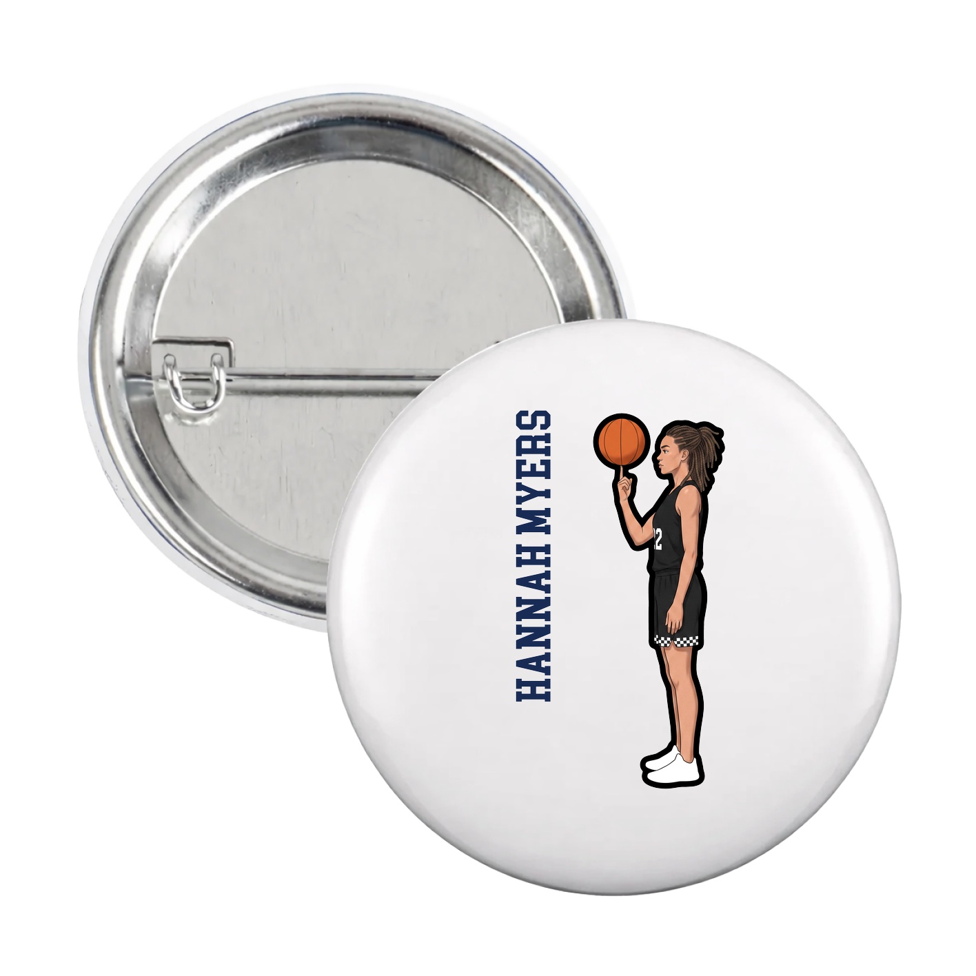 Game Day Button — Name Vertical in White