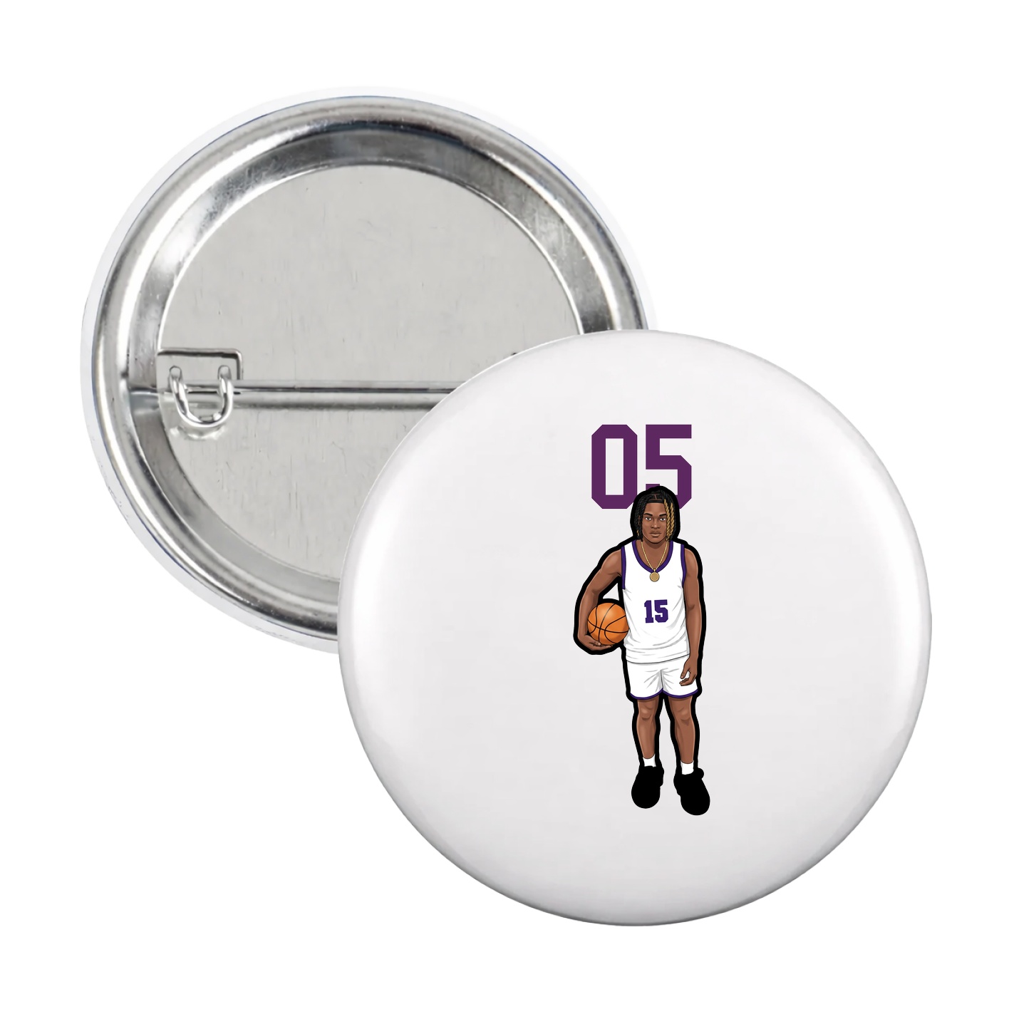 Game Day Button — Number Top in White