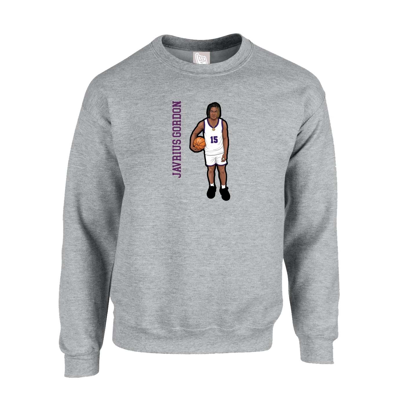 Fleece Crew — Name Vertical in Grey