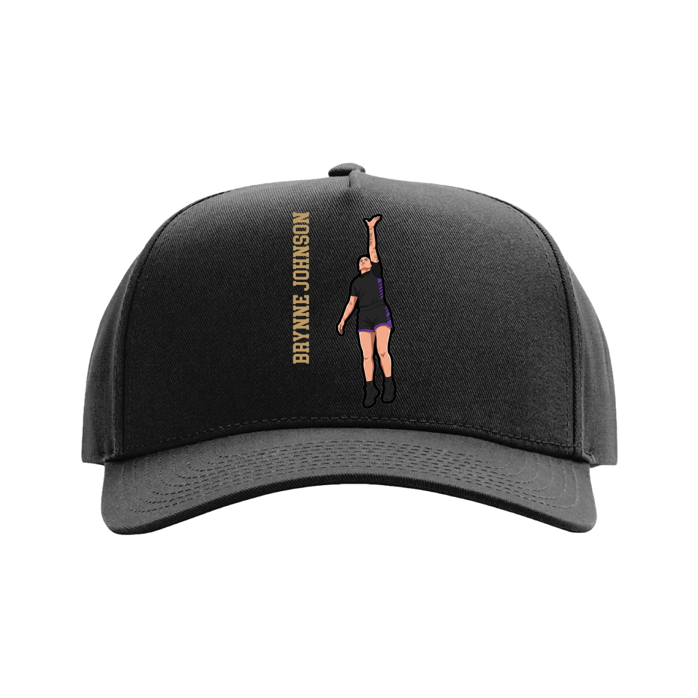 Full Fabric Five-Panel Champ Cap — Name Vertical in Black