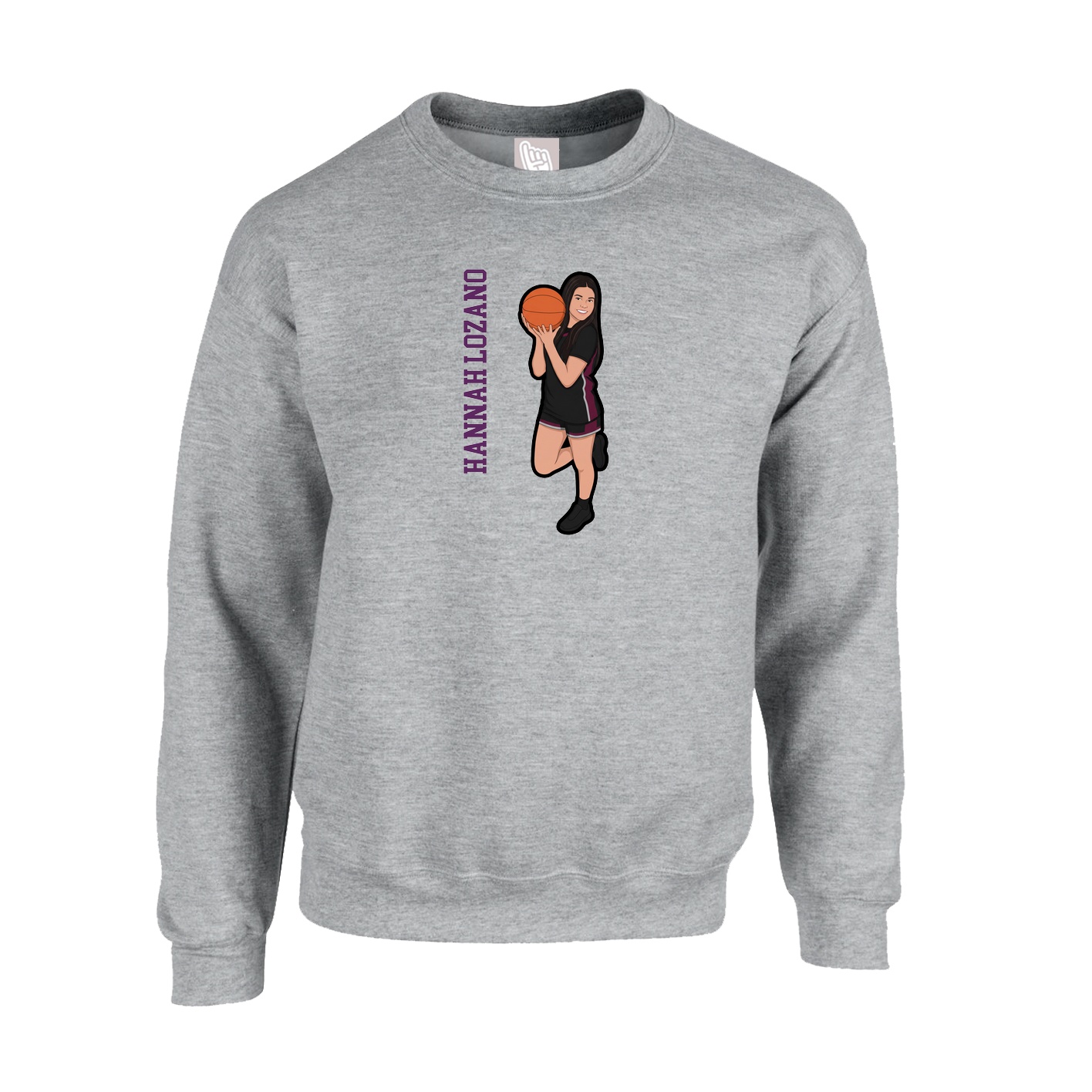 Fleece Crew — Name Vertical in Grey