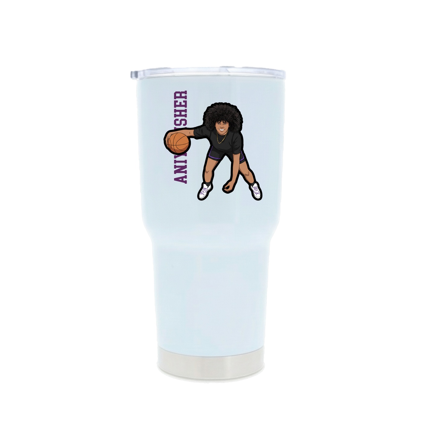 30oz Stainless Steel Tumbler — Name Vertical in White