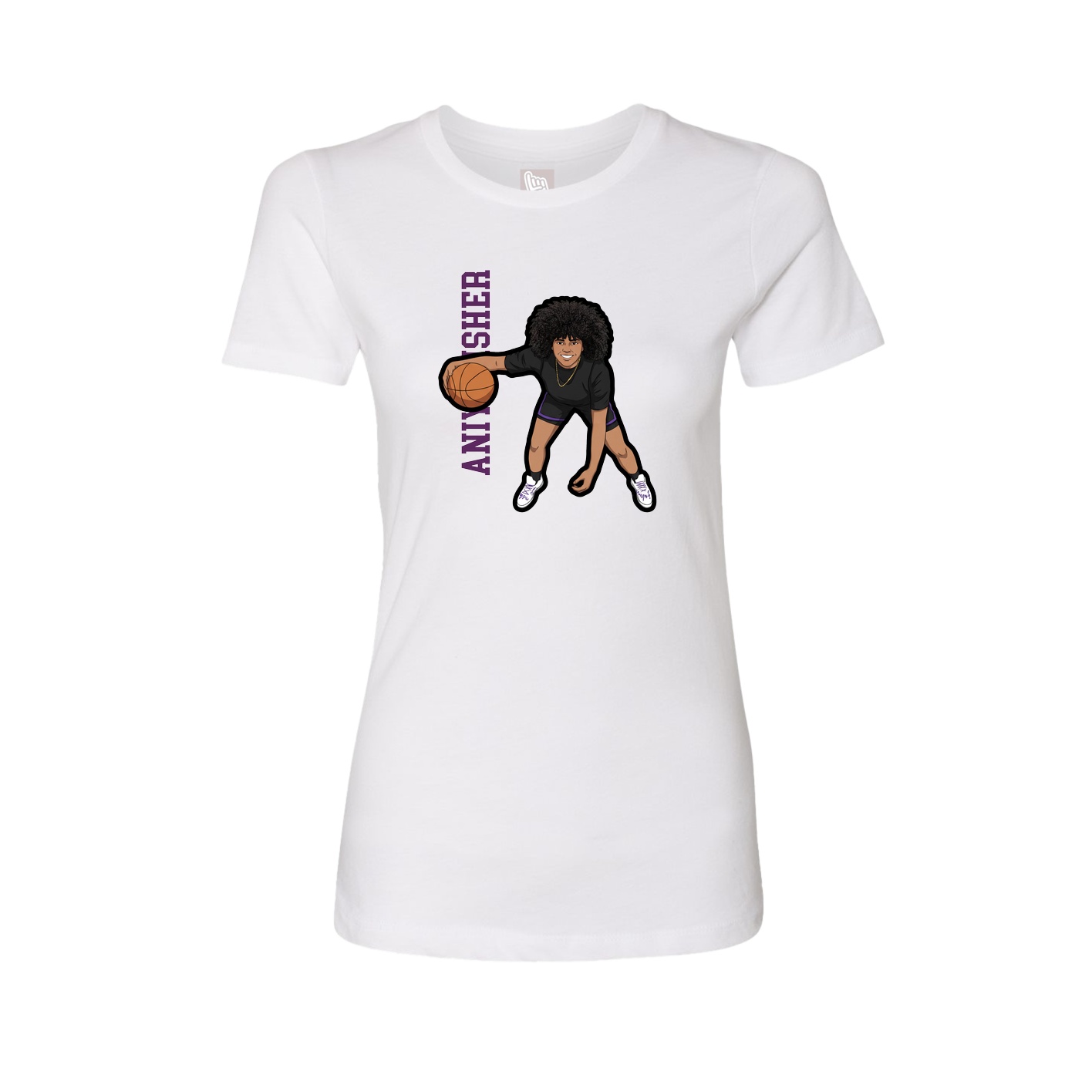 Womens Tee — Name Vertical in White