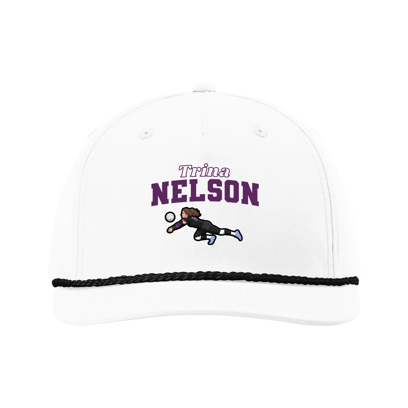 Five-Panel Classic Rope Cap — Name Arch in White
