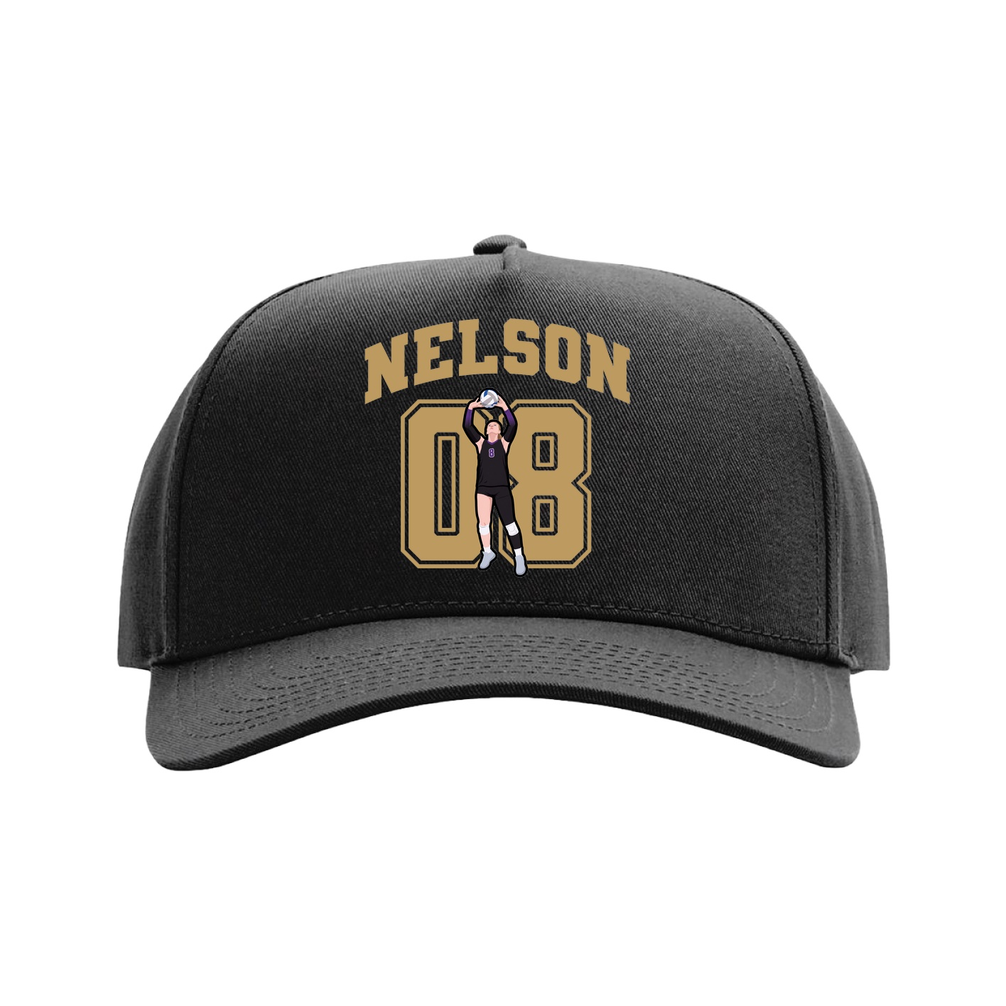 Full Fabric Five-Panel Champ Cap — Number in Black