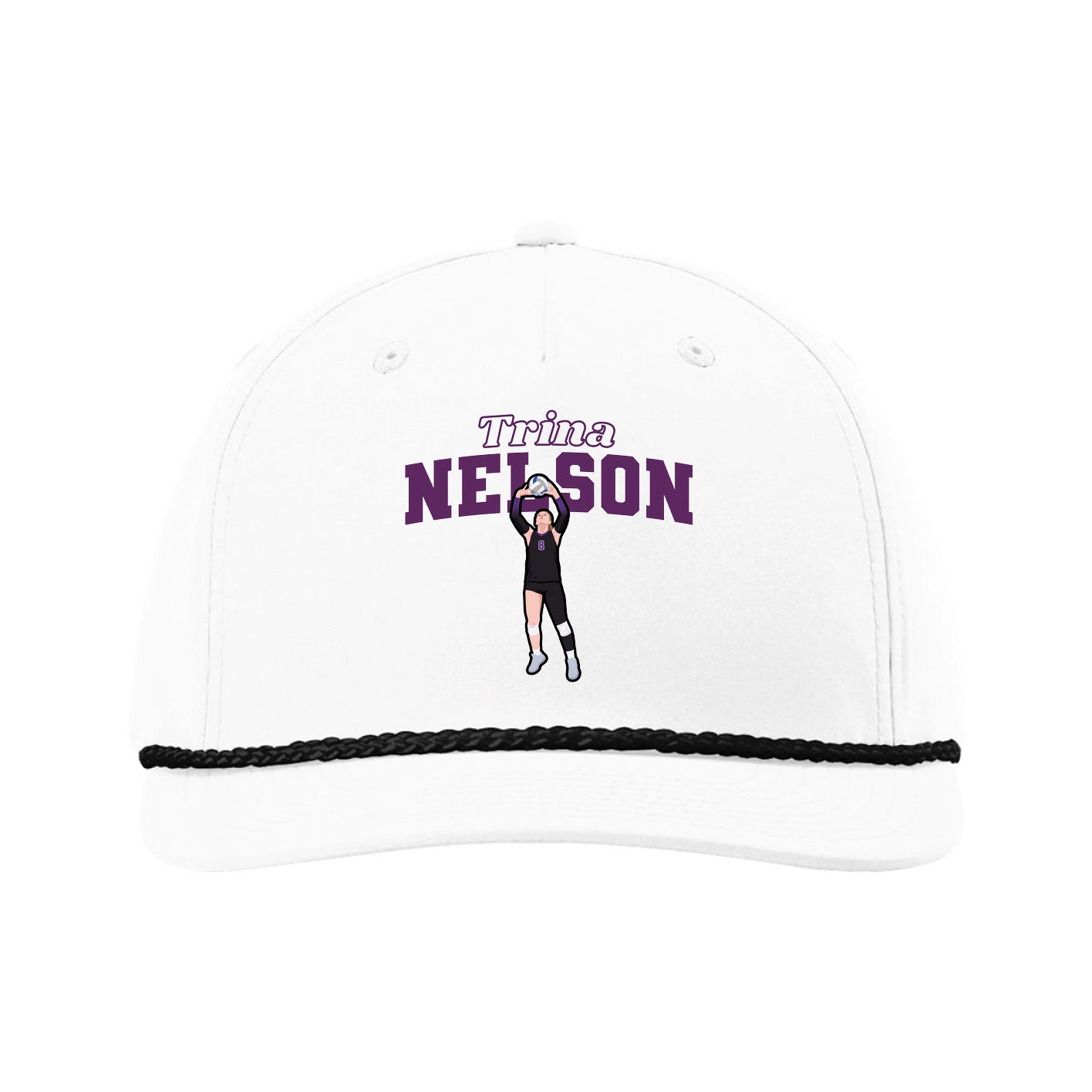 Five-Panel Classic Rope Cap — Name Arch in White