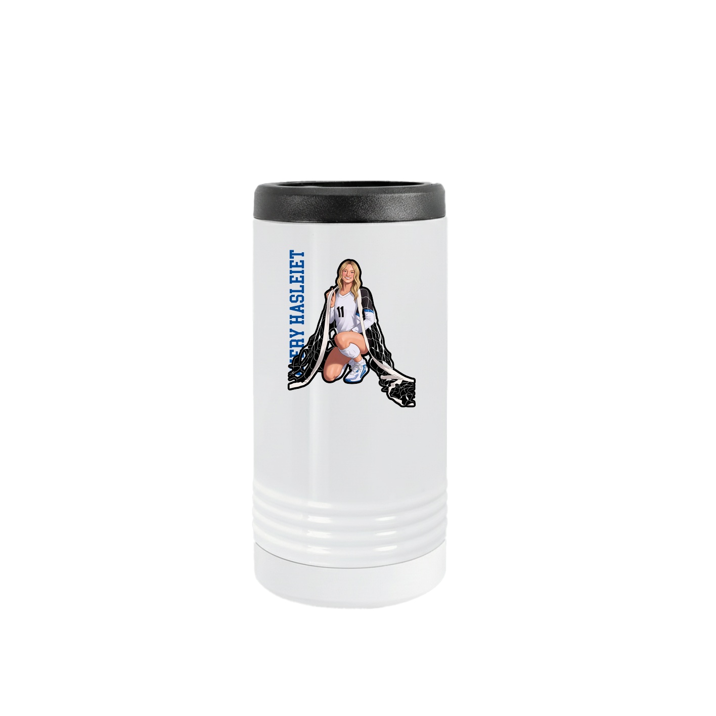 Slim Beverage Holder — Name Vertical in White