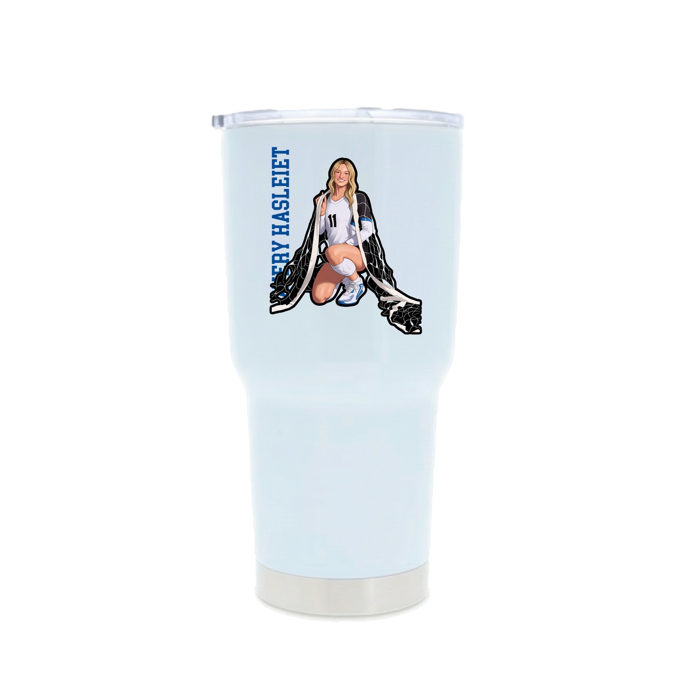 30oz Stainless Steel Tumbler — Name Vertical in White