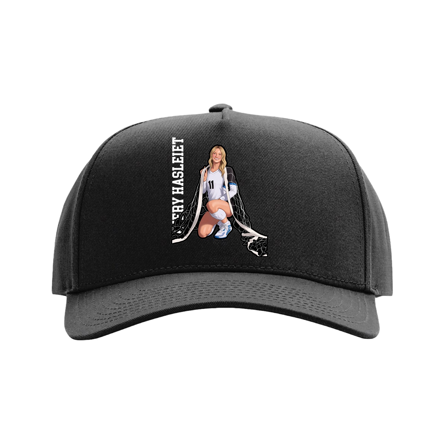 Full Fabric Five-Panel Champ Cap — Name Vertical in Black