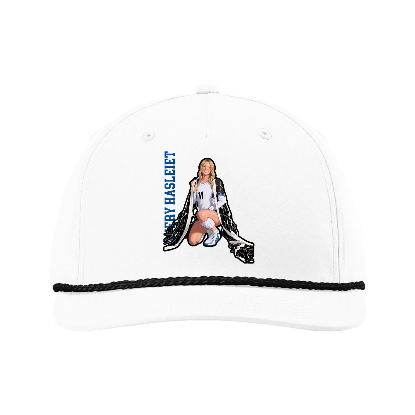 Five-Panel Classic Rope Cap — Name Vertical in White