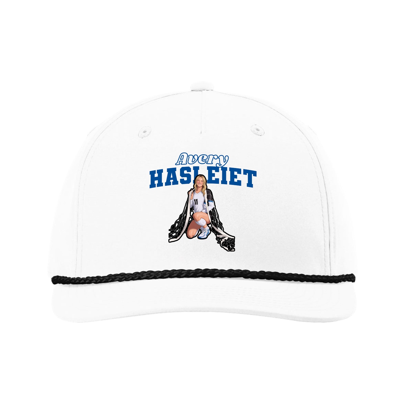 Five-Panel Classic Rope Cap — Name Arch in White