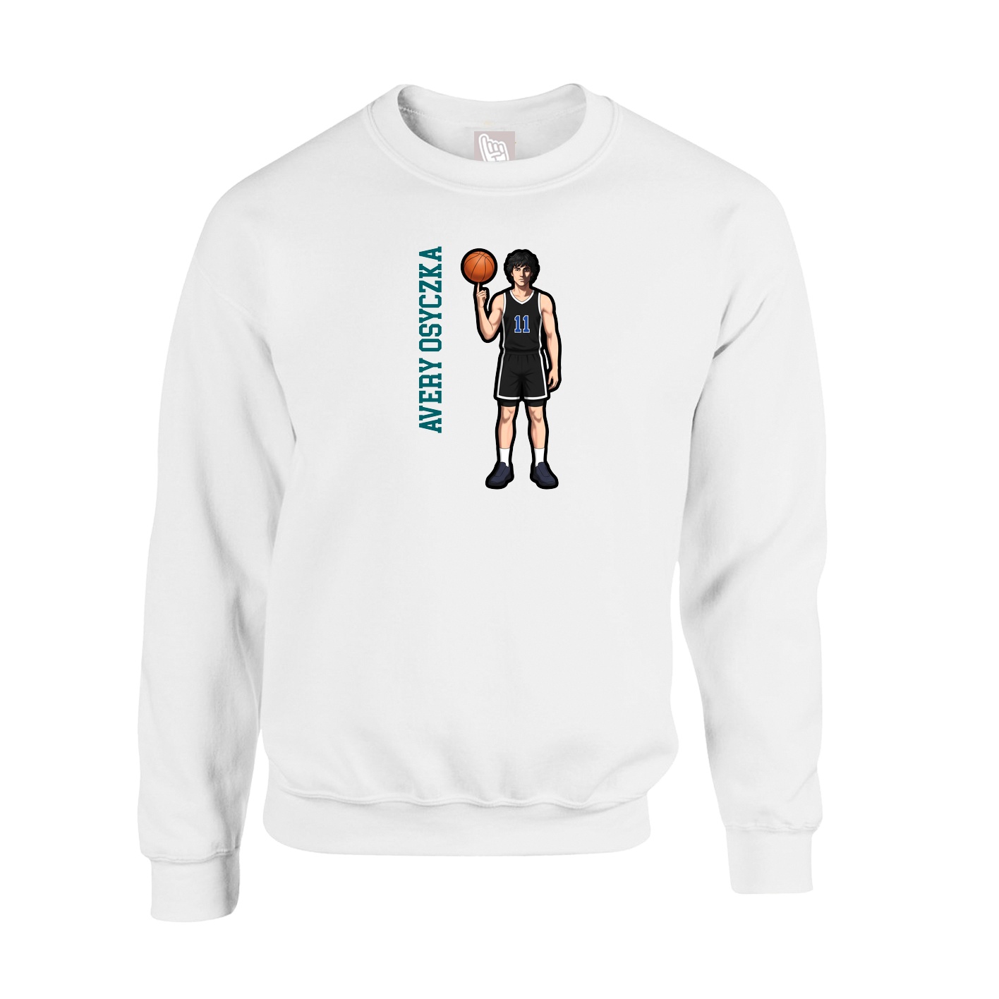 Fleece Crew — Name Vertical in White