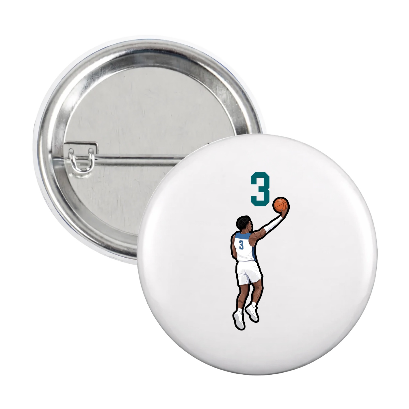 Game Day Button — Number Top in White