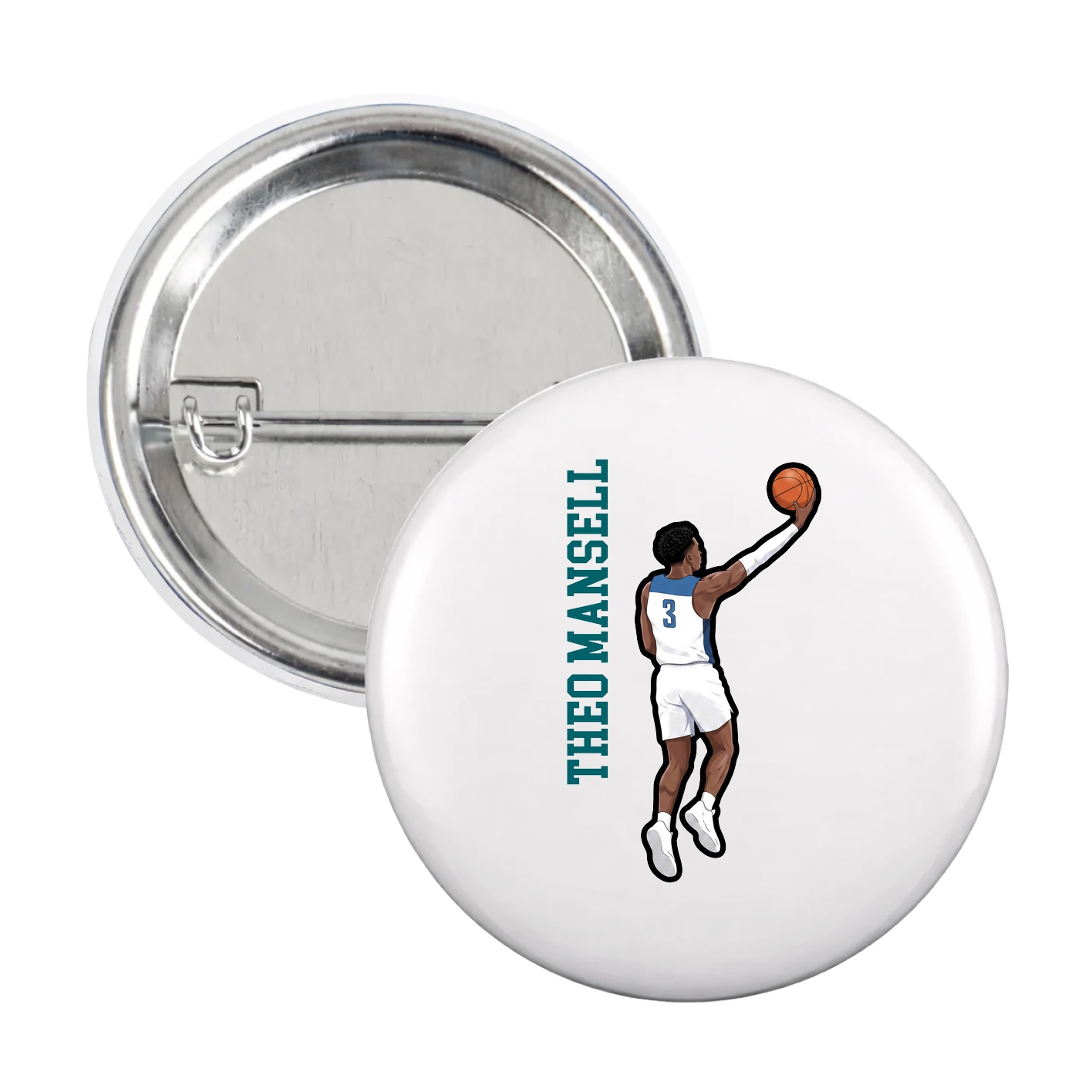 Game Day Button — Name Vertical in White