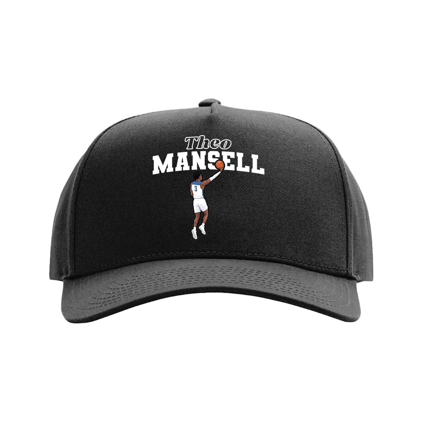 Full Fabric Five-Panel Champ Cap — Name Arch in Black