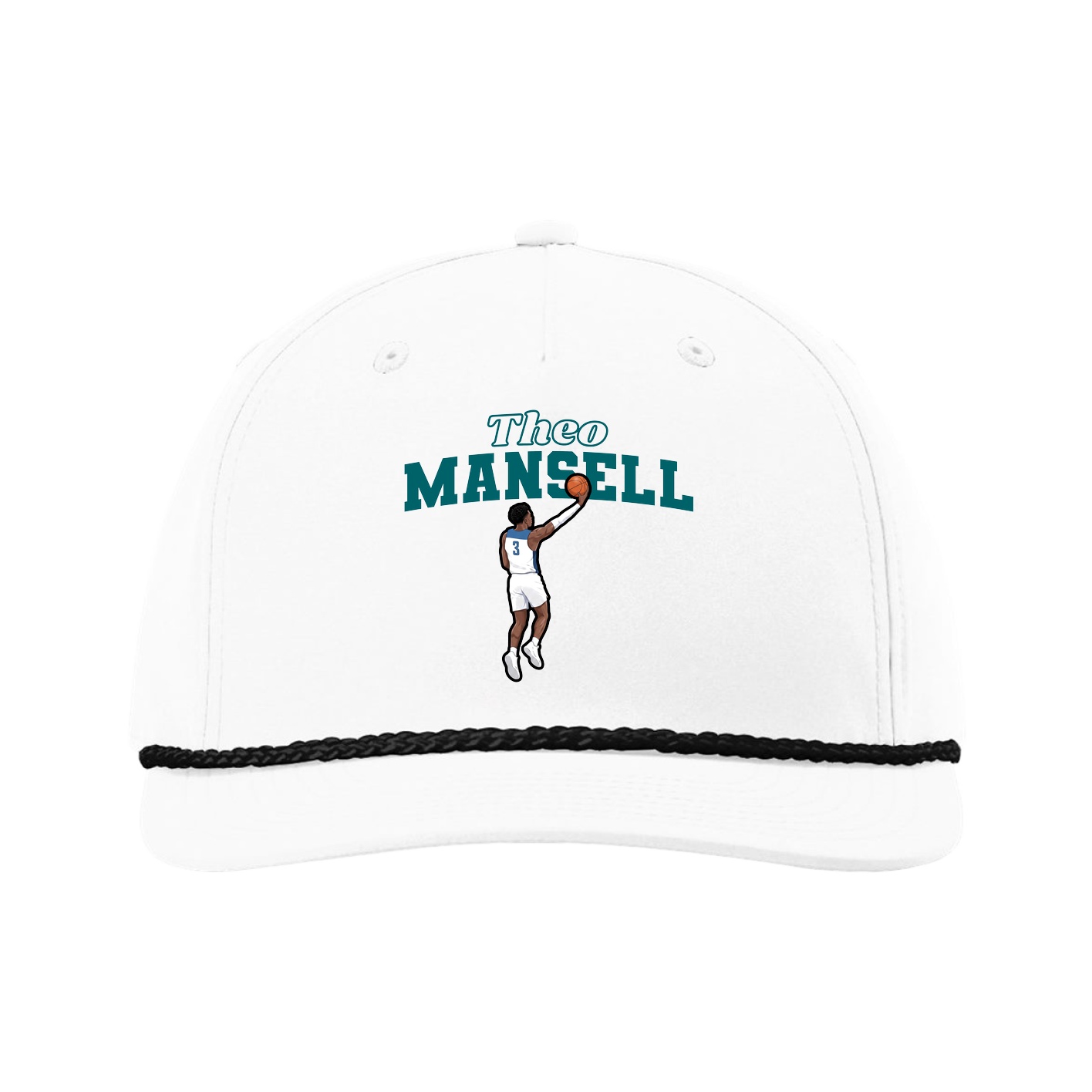 Five-Panel Classic Rope Cap — Name Arch in White