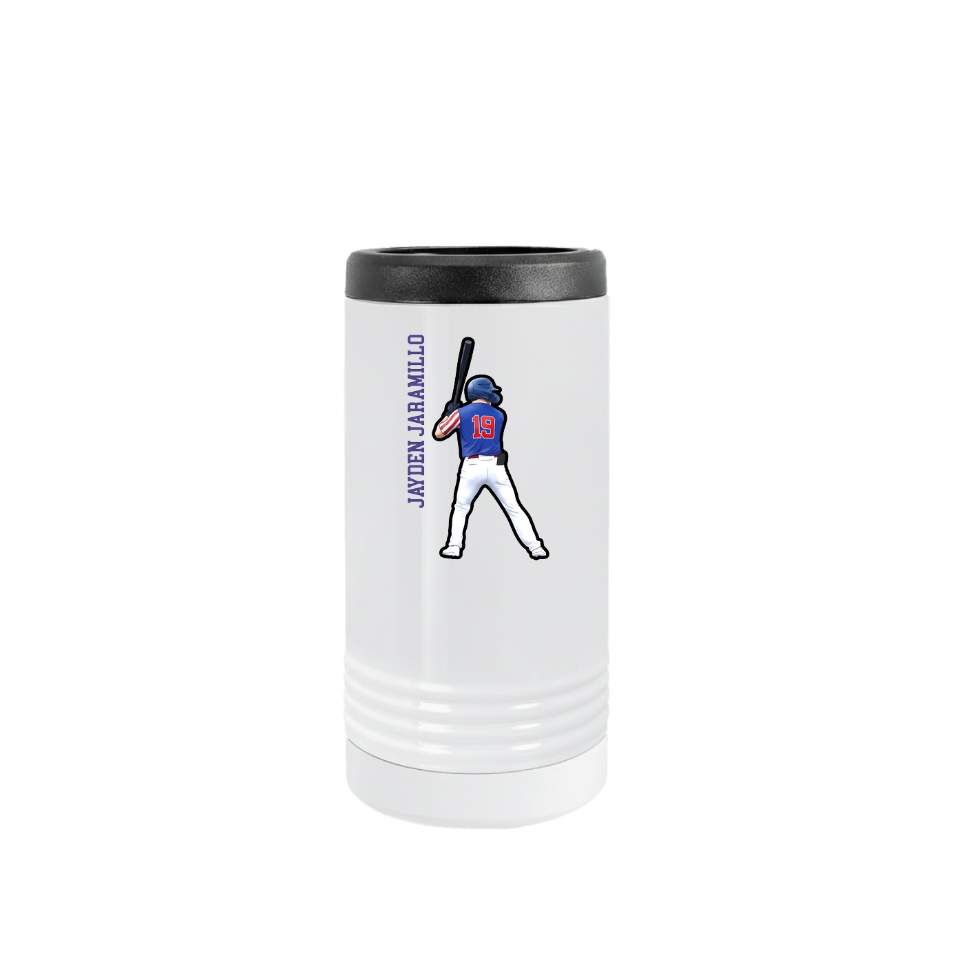 Slim Beverage Holder — Name Vertical in White
