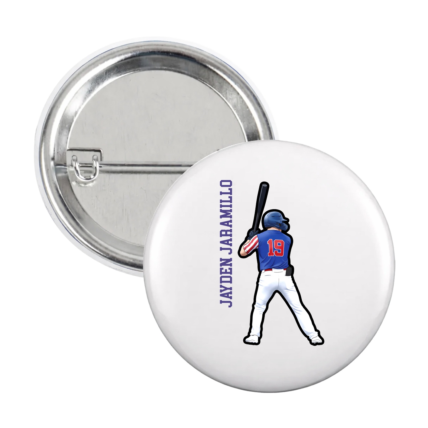 Game Day Button — Name Vertical in White