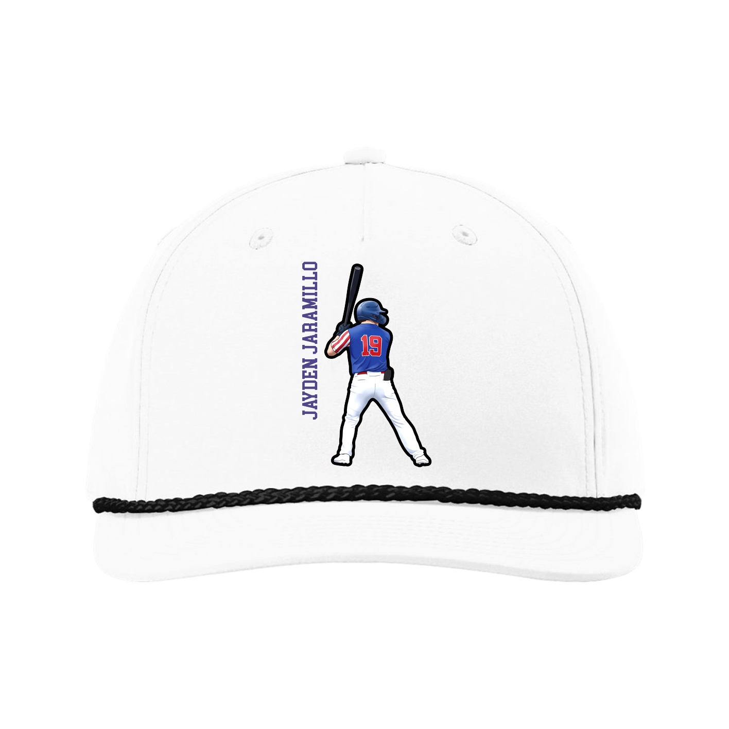 Five-Panel Classic Rope Cap — Name Vertical in White