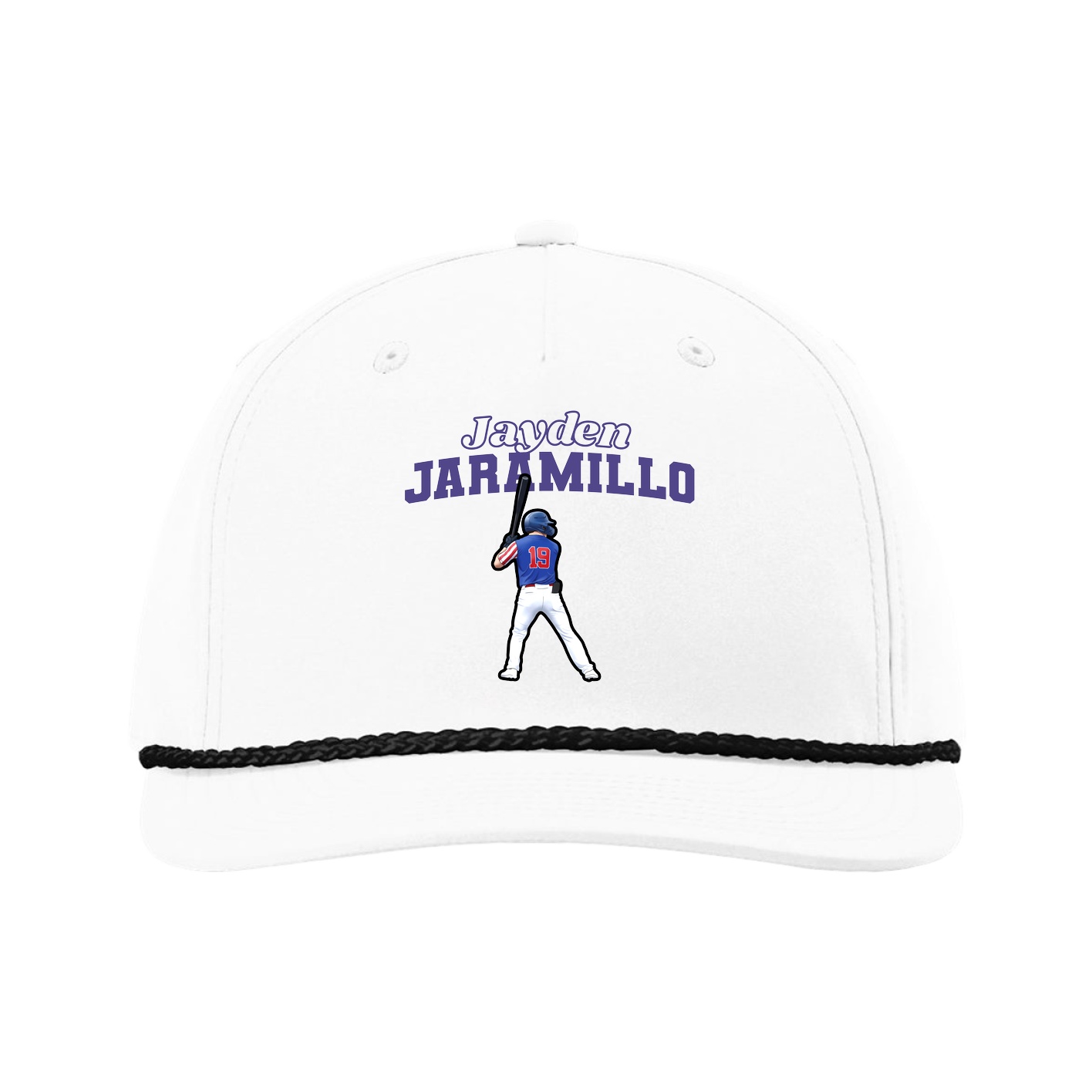 Five-Panel Classic Rope Cap — Name Arch in White