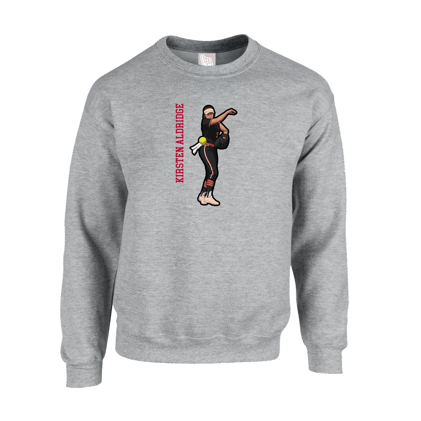Fleece Crew — Name Vertical in Grey