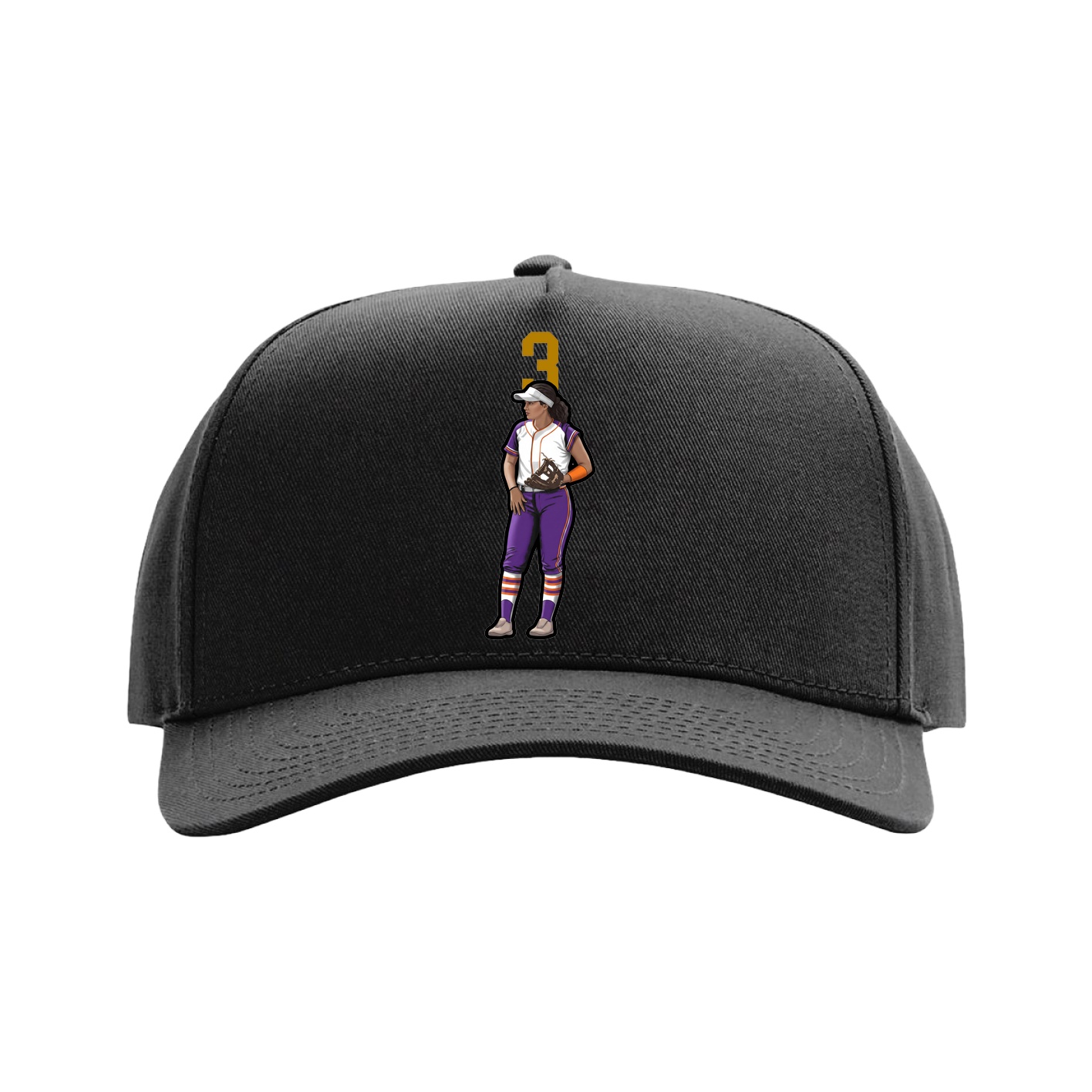 Full Fabric Five-Panel Champ Cap — Number Top in Black